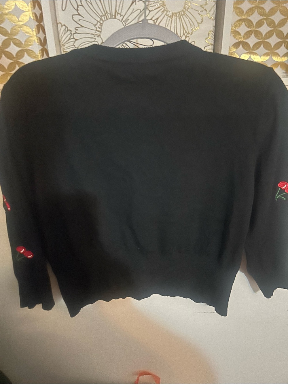 Bella Pogue Black Cherry Embroidered Cardigan Crop Sweater - Picture 5 of 6